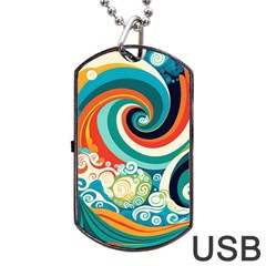 Wave Waves Ocean Sea Abstract Whimsical Dog Tag Usb Flash (one Side) by Jancukart