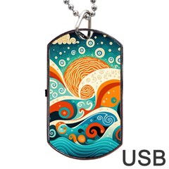 Waves Ocean Sea Abstract Whimsical (3) Dog Tag Usb Flash (two Sides) by Jancukart