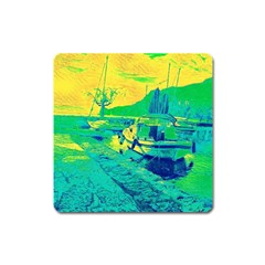 Blue And Green Boat Modern  Square Magnet by ConteMonfrey