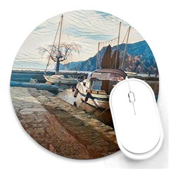 Boats On Gardasee, Italy  Round Mousepad by ConteMonfrey