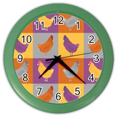 Chickens Pixel Pattern - Version 1a Color Wall Clock by wagnerps