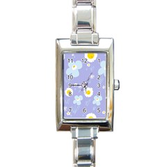 Daisy Flowers Blue White Yellow Lavender Rectangle Italian Charm Watch by Mazipoodles