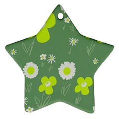 Daisy Flowers Lime Green White Forest Green  Star Ornament (two Sides) by Mazipoodles