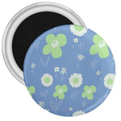 Daisy Flowers Pastel Green White Blue  3  Magnets by Mazipoodles