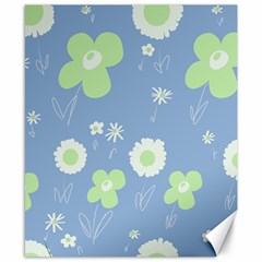 Daisy Flowers Pastel Green White Blue  Canvas 8  X 10  by Mazipoodles