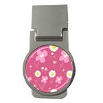 Daisy Flowers Pink White Yellow Dusty Pink Money Clips (Round)  Front