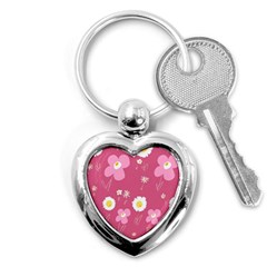 Daisy Flowers Pink White Yellow Dusty Pink Key Chain (heart) by Mazipoodles