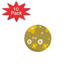 Daisy Flowers Yellow White Olive  1  Mini Buttons (10 Pack)  by Mazipoodles