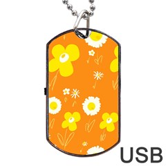 Daisy Flowers Yellow White Orange  Dog Tag Usb Flash (two Sides) by Mazipoodles