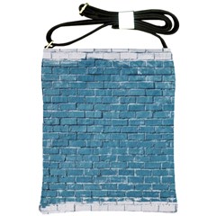 White And Blue Brick Wall Shoulder Sling Bag by artworkshop