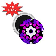 Flowers Pearls And Donuts Purple Hot Pink White Black  1 75  Magnets (10 Pack)  by Mazipoodles