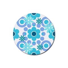 Flowers Pearls And Donuts Pastel Teal Periwinkle Teal White  Rubber Round Coaster (4 Pack) by Mazipoodles