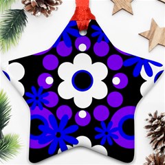 Flowers Pearls And Donuts Blue Purple White Black  Ornament (star) by Mazipoodles