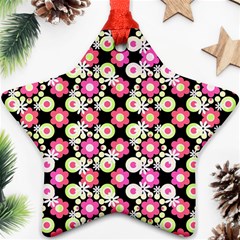 Bitesize Flowers Pearls And Donuts Strawberry Lemon Lime Sherbet Black Ornament (star) by Mazipoodles