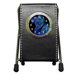 Abstract Blue Background Pen Holder Desk Clock by artworkshop