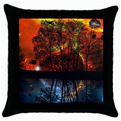 Space Nature Fantasy Trees Throw Pillow Case (black) by Ravend