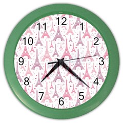 Eiffel Tower Pattern Wallpaper Color Wall Clock by Ravend