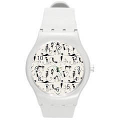 Pattern Cats Black Feline Kitten Round Plastic Sport Watch (m) by Ravend