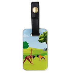 Mother And Daughter Yoga Art Celebrating Motherhood And Bond Between Mom And Daughter  Luggage Tag (one Side) by SymmekaDesign