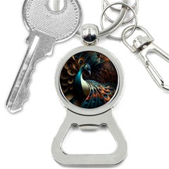 Peacock Bird Feathers Colorful Texture Abstract Bottle Opener Key Chain by Pakemis