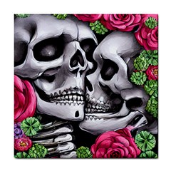 Black Skulls Red Roses Tile Coaster by GardenOfOphir