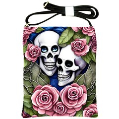 Skulls And Flowers Shoulder Sling Bag by GardenOfOphir