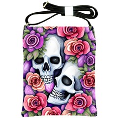 Floral Skeletons Shoulder Sling Bag by GardenOfOphir