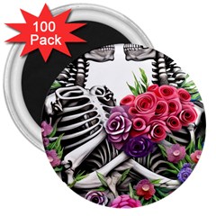 Gothic Floral Skeletons 3  Magnets (100 Pack) by GardenOfOphir