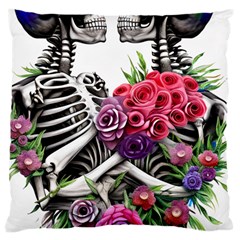 Gothic Floral Skeletons Large Premium Plush Fleece Cushion Case (two Sides) by GardenOfOphir