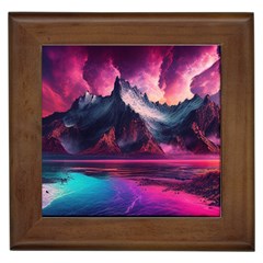 Ai Generated Mountain Ocean Lava Framed Tile by Ravend