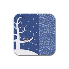 Bird Winter Bullfinch Patterns Art Rubber Square Coaster (4 Pack) by Uceng