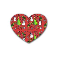 Santa Snowman Gift Holiday Rubber Heart Coaster (4 Pack) by Uceng