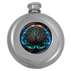 Brain Mind Technology Circuit Board Layout Patterns Round Hip Flask (5 Oz) by Uceng