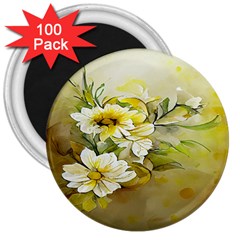 Watercolor Yellow And-white Flower Background 3  Magnets (100 Pack) by artworkshop