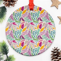 Leaves Colorful Leaves Seamless Design Leaf Ornament (round) by Ravend