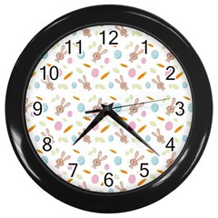 Easter Bunny Pattern Hare Easter Bunny Easter Egg Wall Clock (black) by Ravend