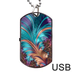 Feather Fractal Artistic Design Conceptual Dog Tag Usb Flash (one Side) by Ravend