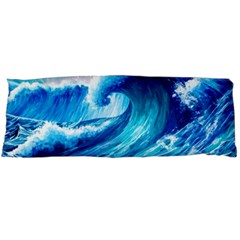 Tsunami Tidal Wave Ocean Waves Sea Nature Water Blue Painting Body Pillow Case (dakimakura) by Ravend