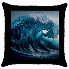 Tsunami Waves Ocean Sea Water Rough Seas 3 Throw Pillow Case (black) by Ravend