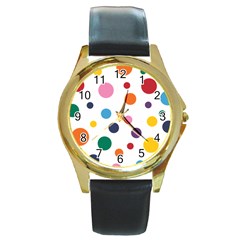 Polka Dot Round Gold Metal Watch by 8989