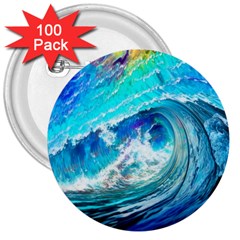 Tsunami Waves Ocean Sea Nautical Nature Water Painting 3  Buttons (100 Pack)  by Ravend