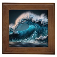 Tsunami Waves Ocean Sea Water Rough Seas Framed Tile by Ravend