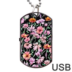 Clustered Watercolor Flowers Dog Tag Usb Flash (two Sides) by GardenOfOphir