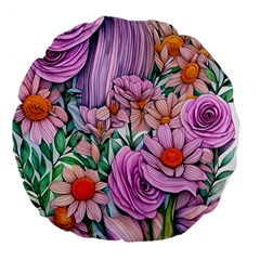 Bright And Brilliant Bouquet Large 18  Premium Flano Round Cushions by GardenOfOphir