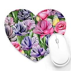 Majestic Watercolor Flowers Heart Mousepad by GardenOfOphir