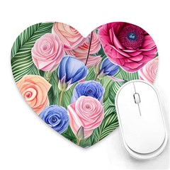 Cheerful Watercolor Flowers Heart Mousepad by GardenOfOphir