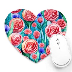 Brilliantly Hued Watercolor Flowers In A Botanical Heart Mousepad by GardenOfOphir