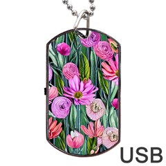 Floral Watercolor Dog Tag Usb Flash (one Side) by GardenOfOphir