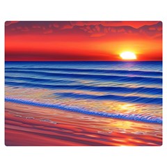 Golden Sunset Over Beach Premium Plush Fleece Blanket (medium) by GardenOfOphir