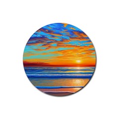 Golden Sunsets Over The Ocean Rubber Round Coaster (4 Pack) by GardenOfOphir